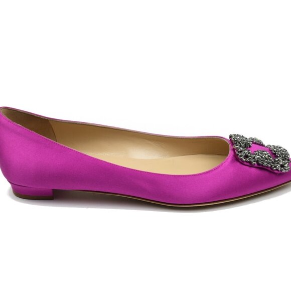 Manolo Blahnik Pink Hangisiflat Fuschia Satin